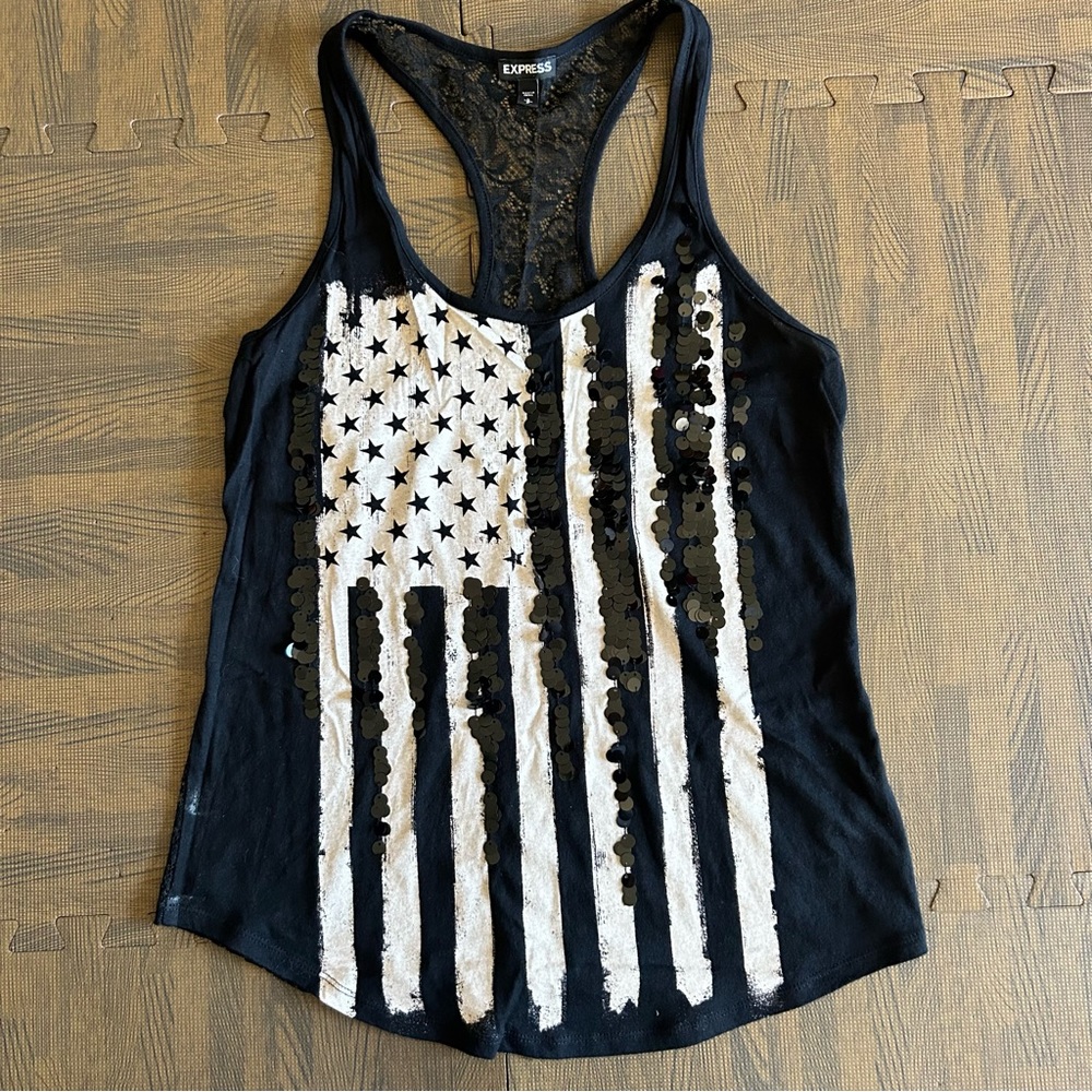 Like New! | Express | USA Sequin & Lace Tank Top | Size S